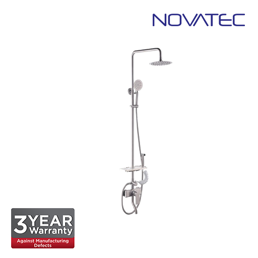 Novatec Fully stainless steel grade 304 satin finish shower post, 8 Stainless Steel rain shower hea