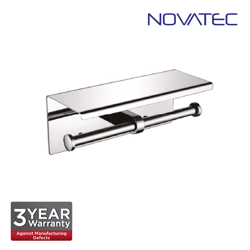 Novatec Stainless Steel 304 Surface Mounted Double Paper Holder With Shelf TPH-A44